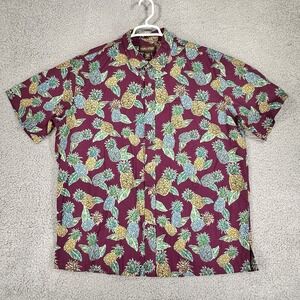 Cooke Street Shirt Mens XL Purple Hawaiian Pineapple Button‎ Camp Floral Aloha